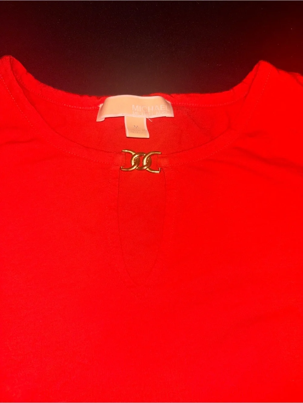 Michael Kors Red Cold-Shoulder Short Sleeve Tee with Keyhole